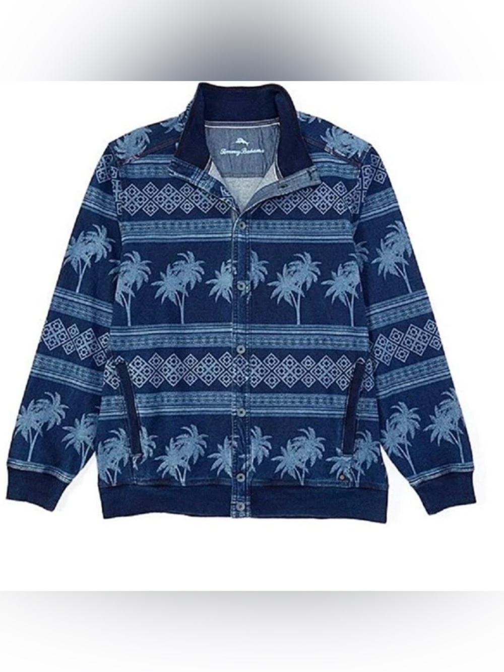 Tommy Bahama Indigo Isles Blue Cotton Jacket NWT Sz Large Palms Pockets Zip Up